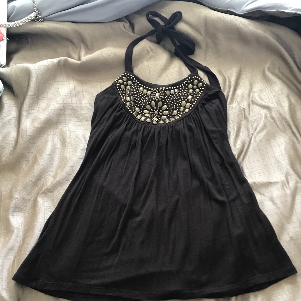 BCX brown halter with gold bead detailing